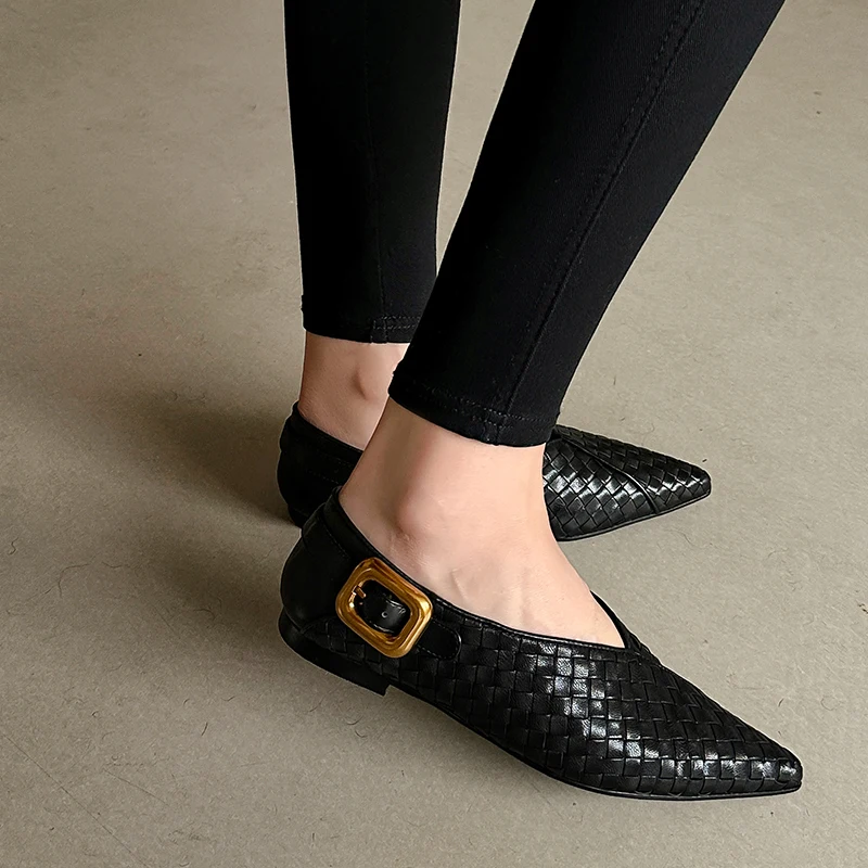 2025 New Fashion Single Shoes Ballet Shoes Women\'s Retro Leopard Print Genuine Leather Pointed Toe Pumps Lady Shoes for Women