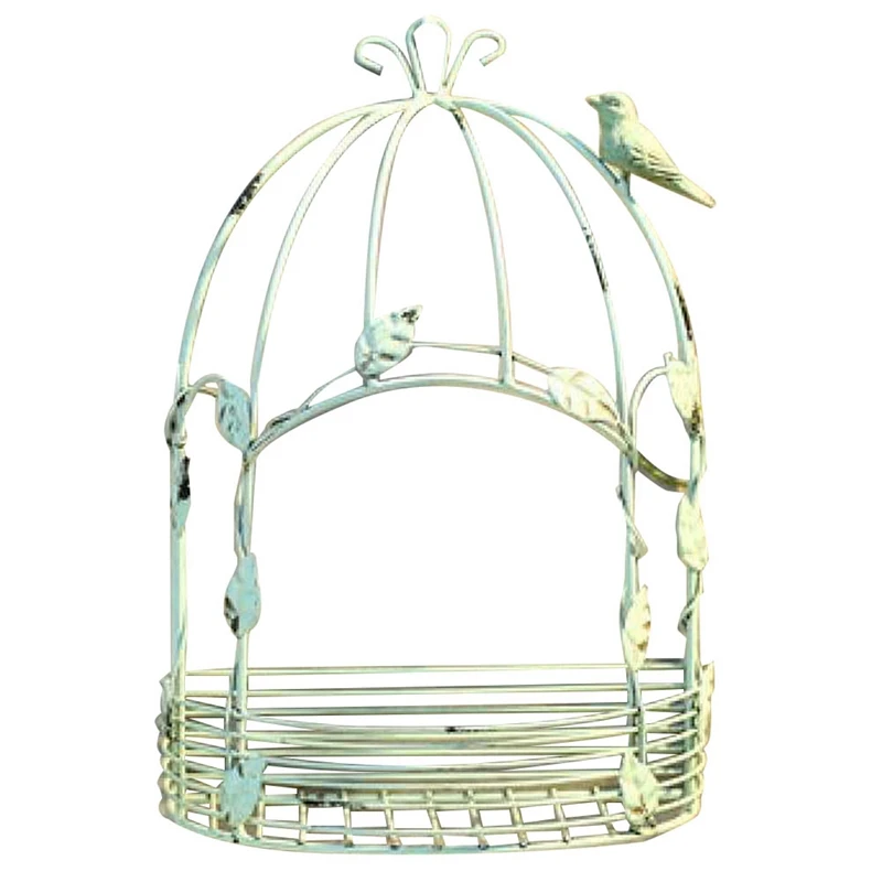 Vintage Country Wall Hanging Wire Iron Half Bird Cage Flower Pot Garden Decoration Retro Birdcage Storage Rack Pot A Easy To Use