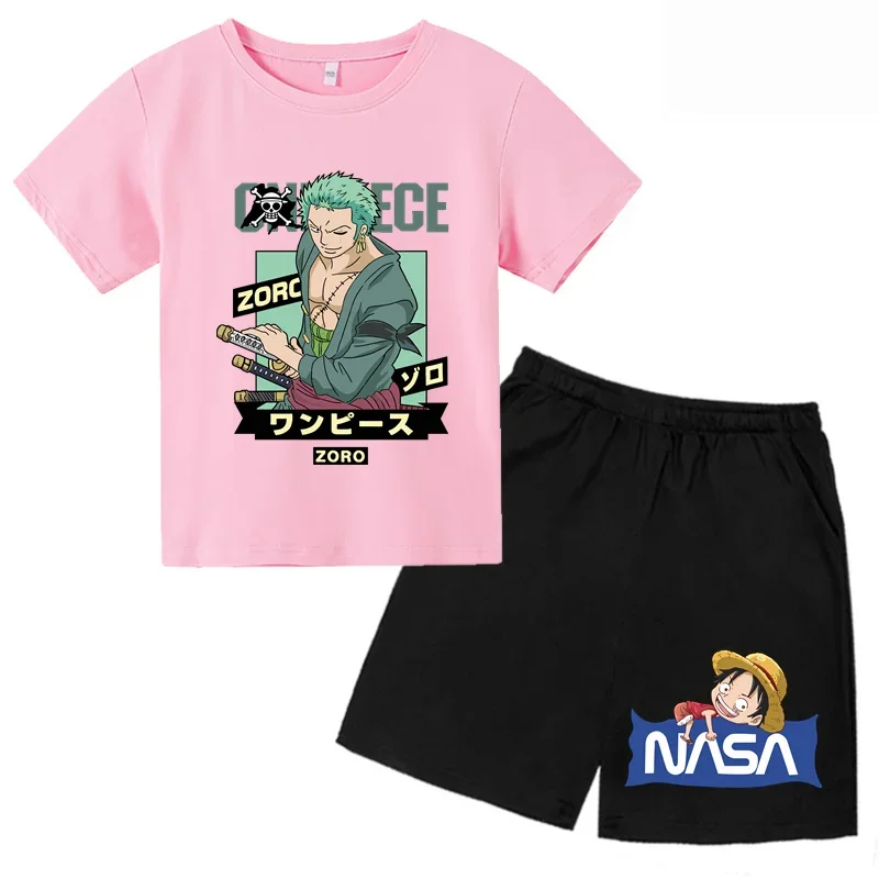 Pirate King Summer Patchwork T-shirt Boys & Girls Cartoon Anime Printed Children's T-shirt Short Sleeve Set Children's Top child