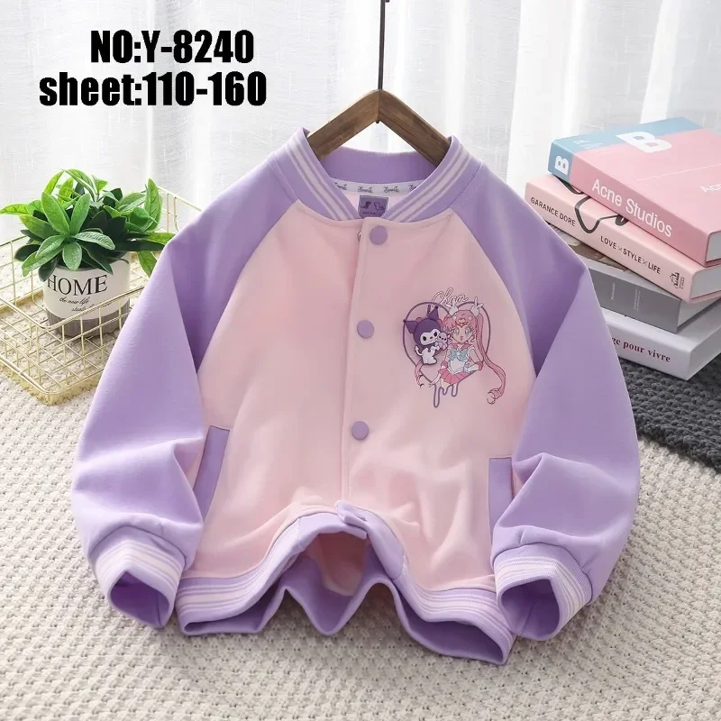 

Spring Autumn Kawaii Anime MINISO My Melody Long Sleeve Coat Cute Kuromi Baseball Uniform Print Loose Jacket Cloth Gifts for Kid