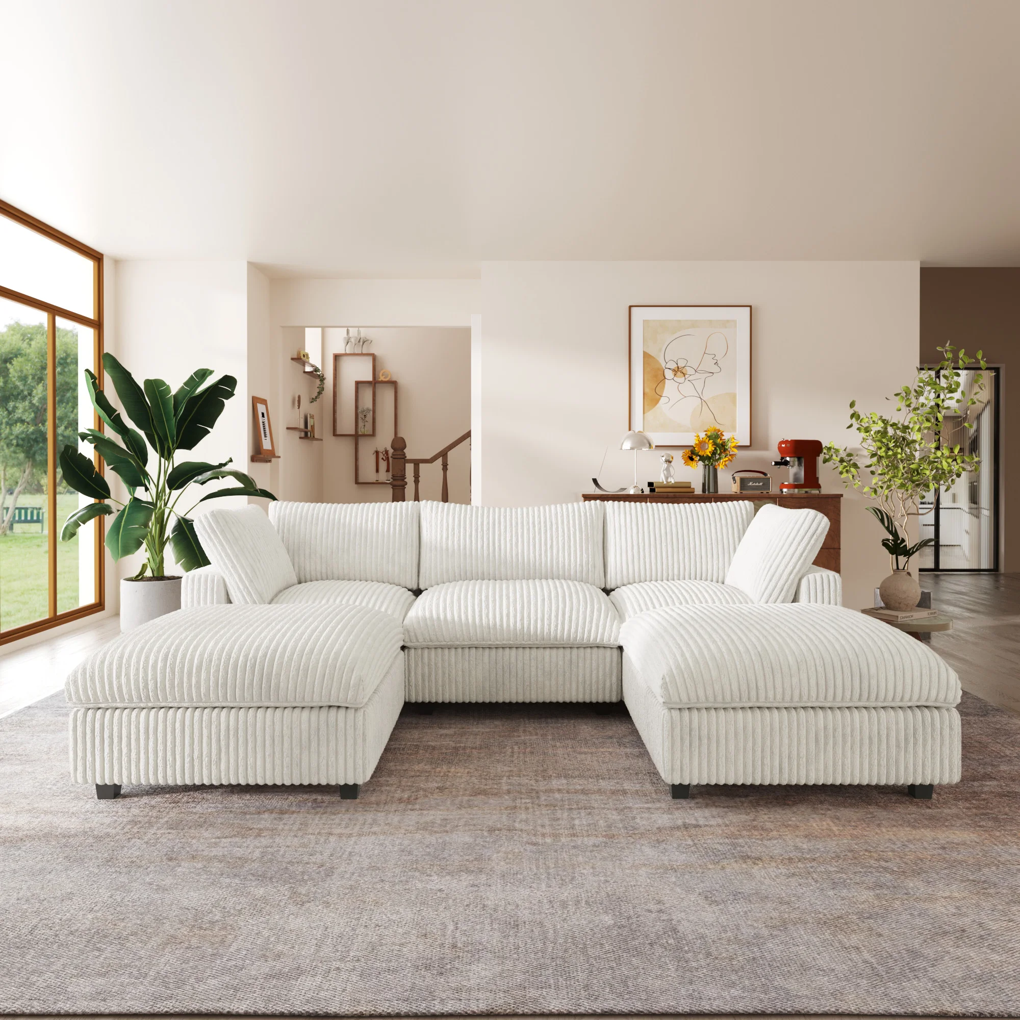 

Modular Sectional Sofa Couch 118'' U-shape Comfy Plush Fabric Upholstered Sofa Couch 3 Seats with 2 Ottomans for Living Room Set