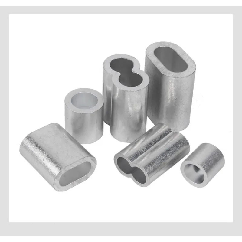 アルミ製M0.5-M20ケーシングワイヤーロープフェルールケーブルタイ、アルミ製圧着スリーブ、楕円/二穴/丸型クリップワイヤーロープクランプワッシャー