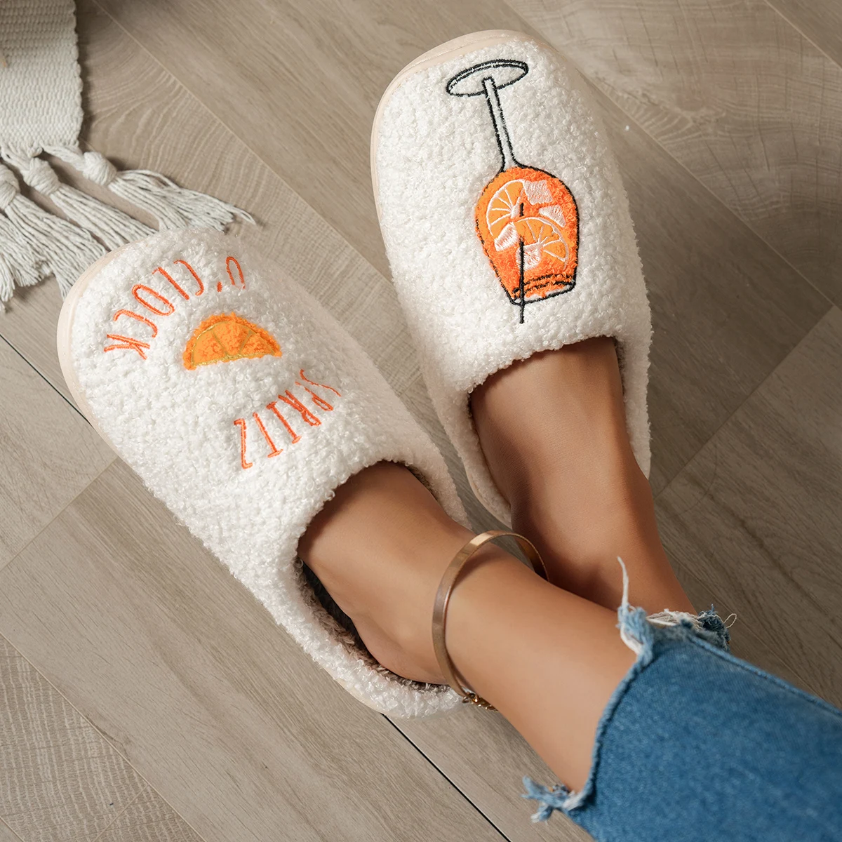 Embroidered Cup Pattern Winter Women's Slippers Indoor Fashion Boot Soft Exquisite Comfy Home Warm Casual Bedroom Plush Shoes