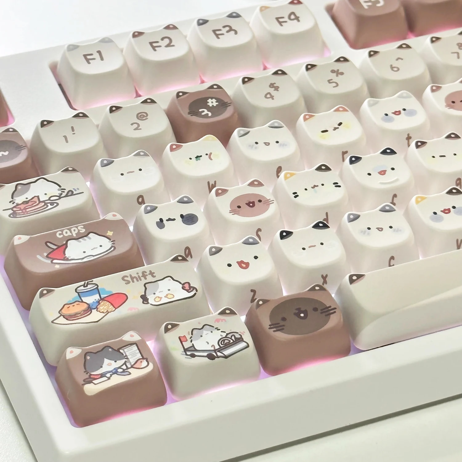 

140 Keys Keycap Cute Meow Cat Head Theme Keycaps MAO Profile PBT Dye-Sublimation Mechanical Keyboard Keycaps For MX Switches