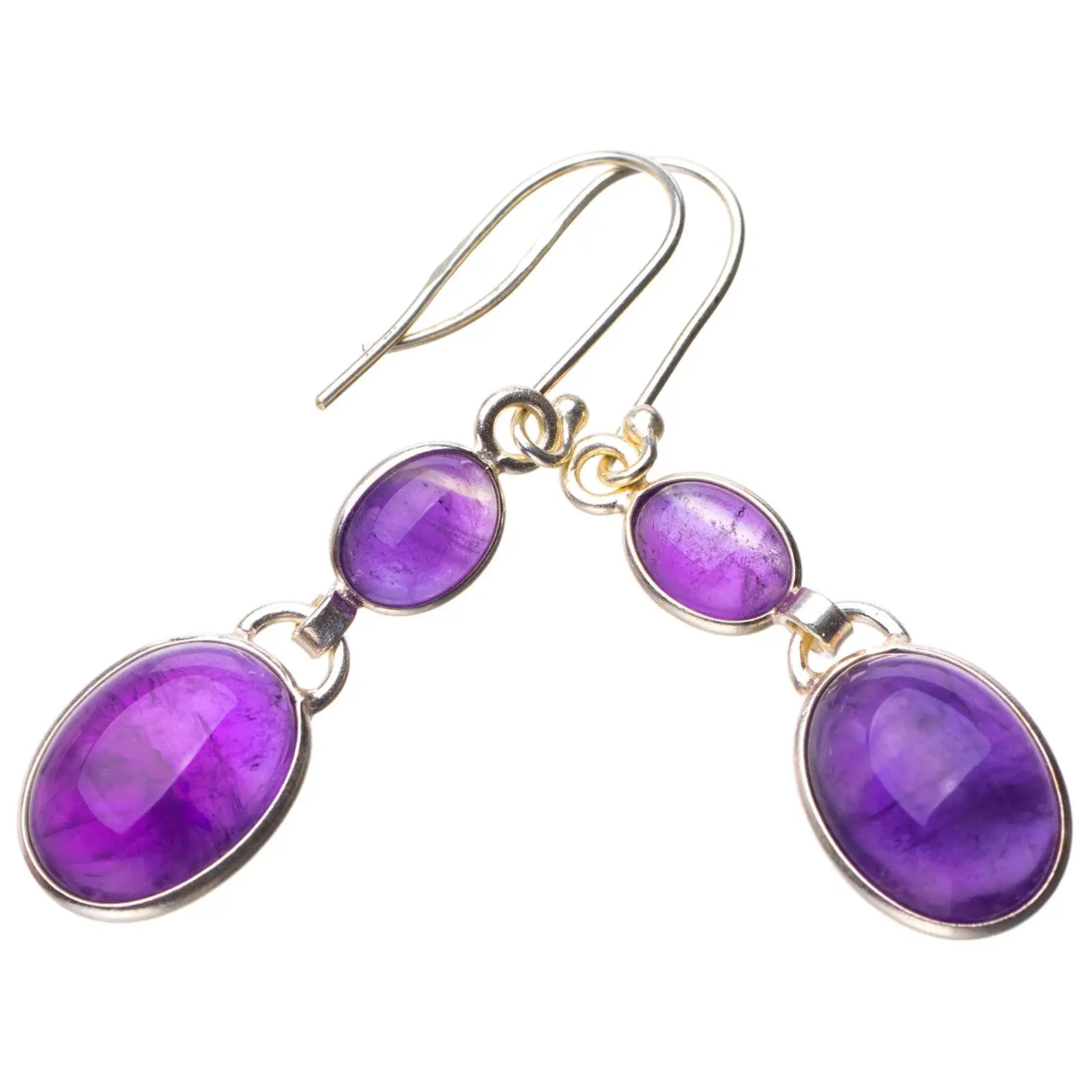 

StarGems® Natural Amethyst Handmade 925 Sterling Silver Earrings 1.75" D7135