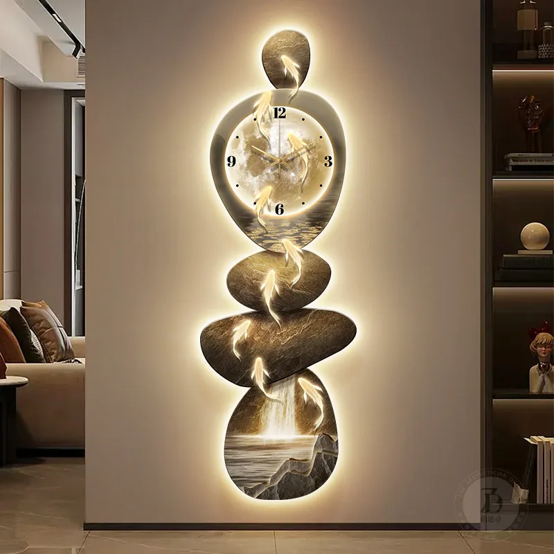 

Современные настенные часы с цифровым дисплеем для прихожей, бесшумные, для ресторана, декоративные, для коридора, настенный декор, светильник, 3D-световая картина