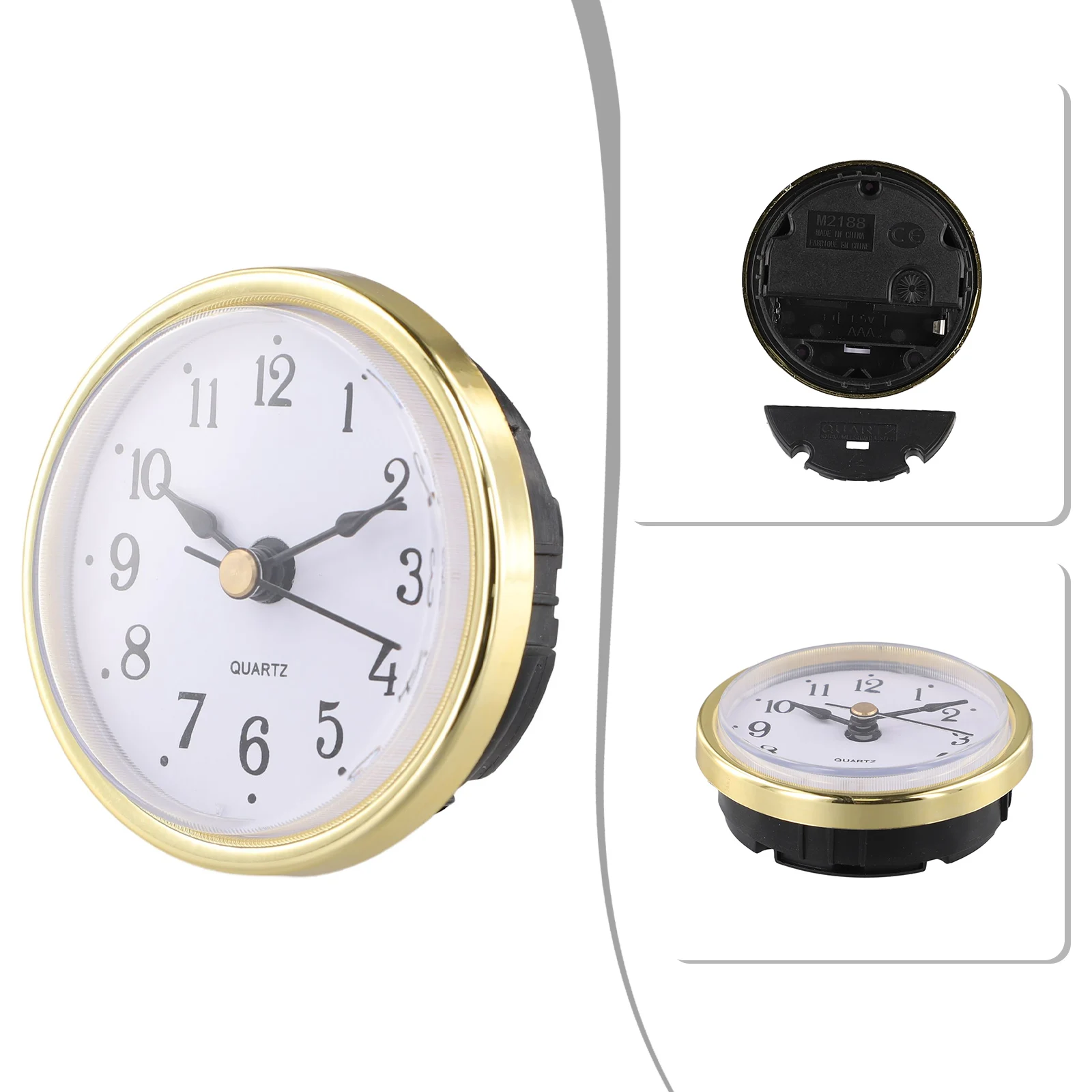 

65mm Diameter Practical Versatile Usage High-Quality New Quartz Clock Inserts Clock Inserts Gold Arabic Numbers