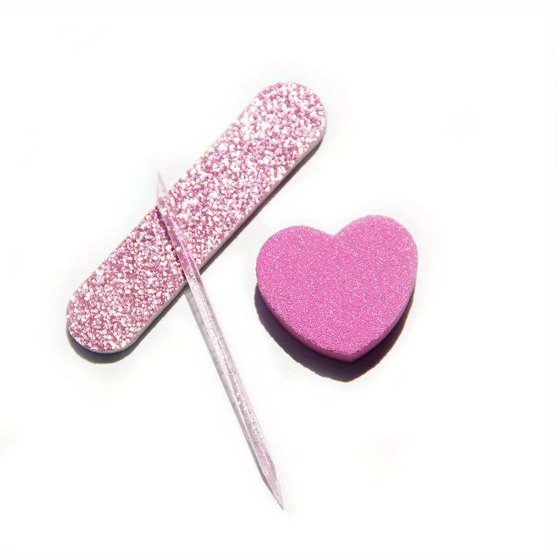 

4 sets Press-on Nail Tool Kit - Crystal File, Heart Sponge, Glitter Buffer