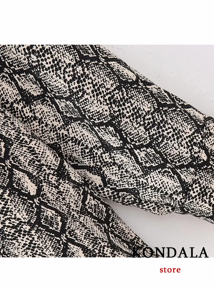 KONDALA Vintage Snake Print Women Blouse Turn-down Collar Single Breasted Loose Blouse Fashion 2023 Autumn Elegant Shirts