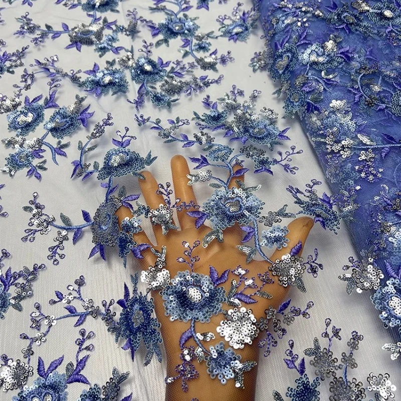 

Французская модная сетчатая ткань, высококачественная африканская цветная ткань с блестками и маленьким цветком, вышивка пайетками, платье