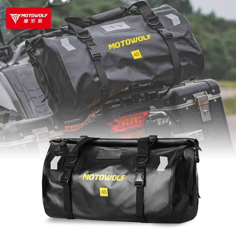 MOTOWOLF Motorcycle Rear Tail Bag Waterproof Storage Travel Dry Bag 40L 66L Motorbike Luggage Backpack Motocross Seat Bags