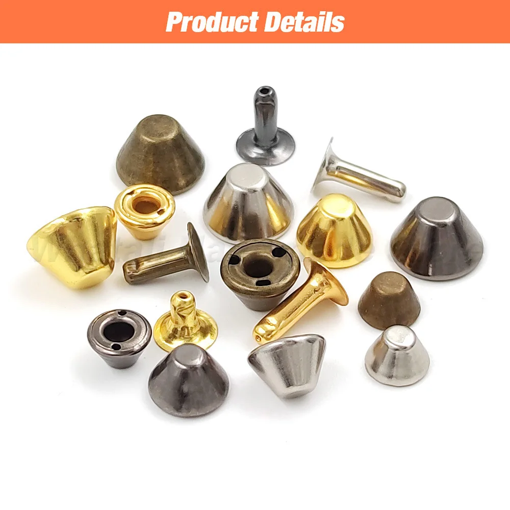 100sets Bucket Shape Rivet Spikes DIY Punk Rock For Clothes Shoes Bags Belt Leathercraft Accessories 8mm 10mm 12mm