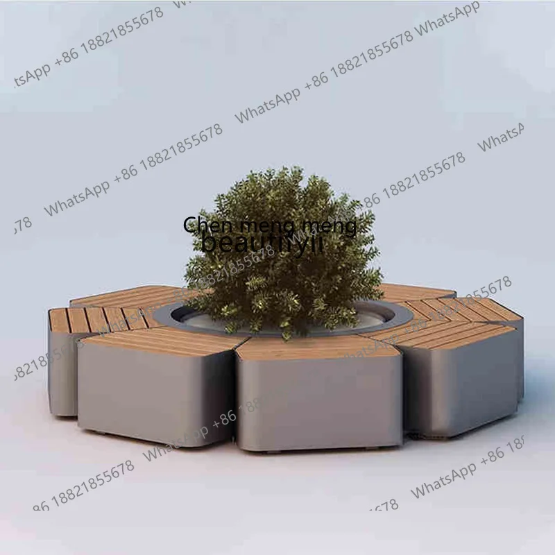 

E153 Outdoor Leisure Flower Box Table and Chair Set Open-air Courtyard Sales Office Rest Area Iron and Solid Wood Table and Chai