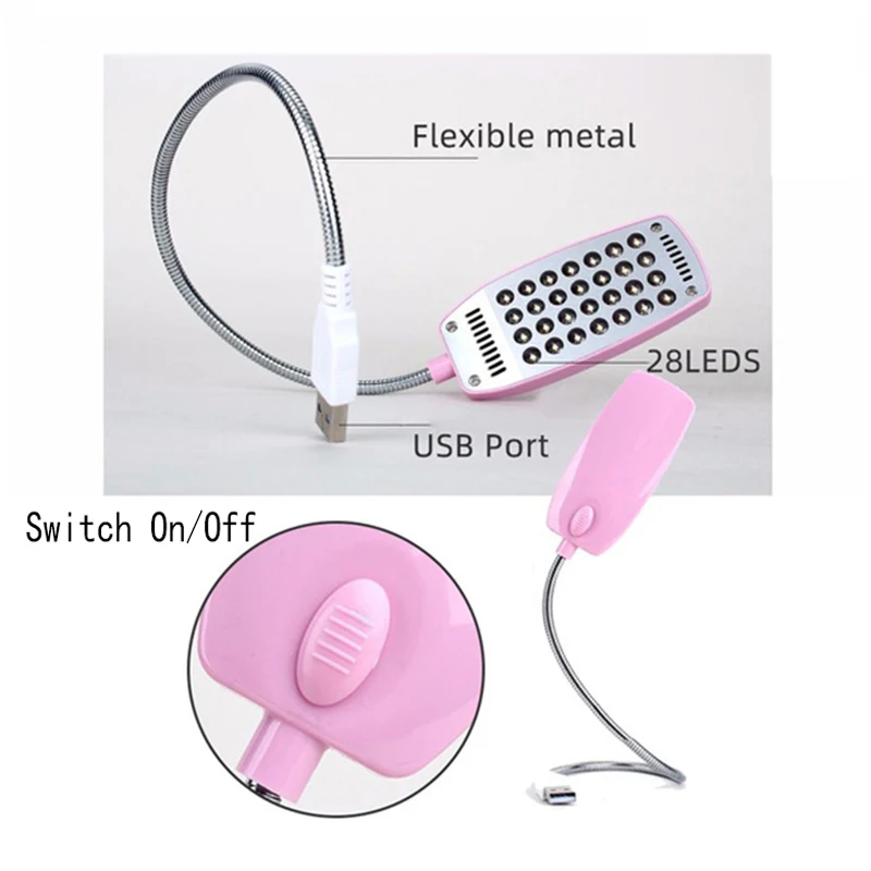 Flexible 28 LED Book Light USB DC 5V Reading Book Lights Desk Night Lamp With On/Off Switch For Laptop Notebook PC Computer