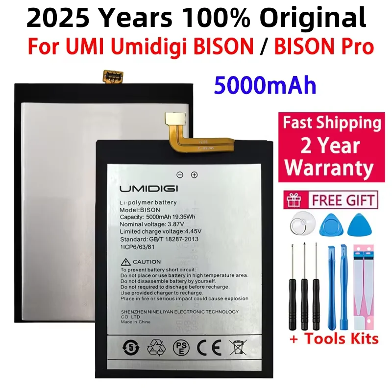 

2025 Years UMI Original Battery For For UMI Umidigi BISON / Bison PRO 5000mAh Phone Replacement Batteries Bateria Fast Shipping