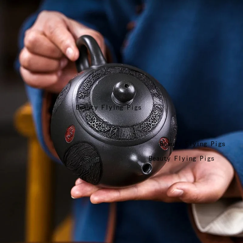Yixing-Handmade Purple Clay Pot, Health Care Pot, Xishi Deep Well, Dark Green Mud Chinese Tea Pot, 430ml,Tea Set Accessories