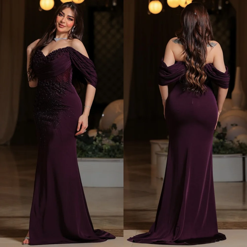 

Customized Formal Casual Jersey Sequined Pleat Trumpet Off-the-shoulder Long Dresses Bespoke Occasion Elegant