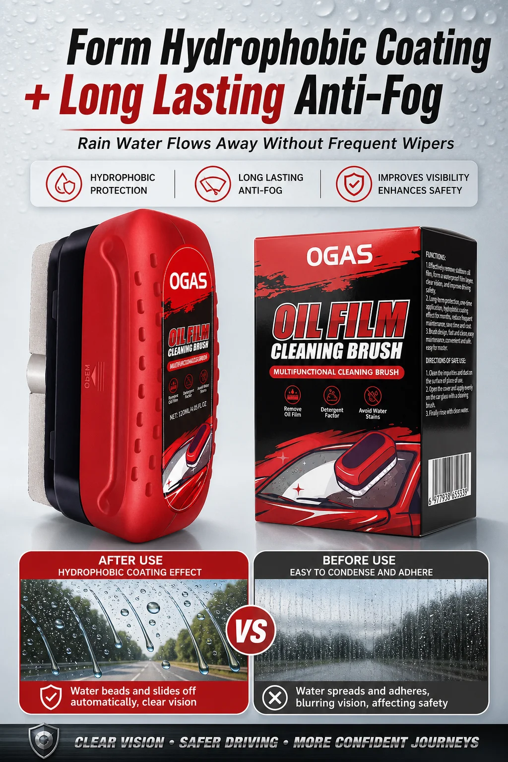Car Glass Oil Film Cleaning Brush Hydrophobic Anti-Fog Windshield Cleaner Sponge Auto Window Mirror Home Glass Leather Interior view 3