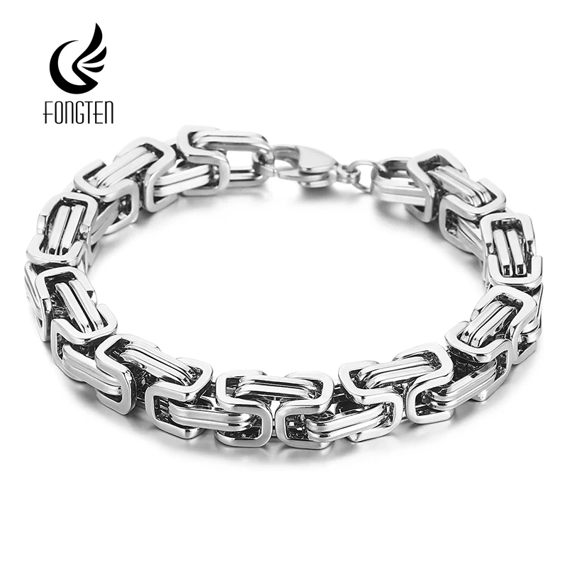 

Fongten 4/5/6/8mm Byzantium Bracelet For Men Stainless Steel Box Chain Wirstband Charm Men Bangle Bracelets Jewelry