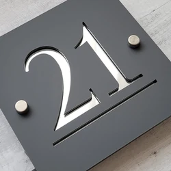 Personalized Custom Modern Acrylic Matte Black Gold Gray Mirror House Numbers Sign Plate Outside Address Name Door Room Plaque