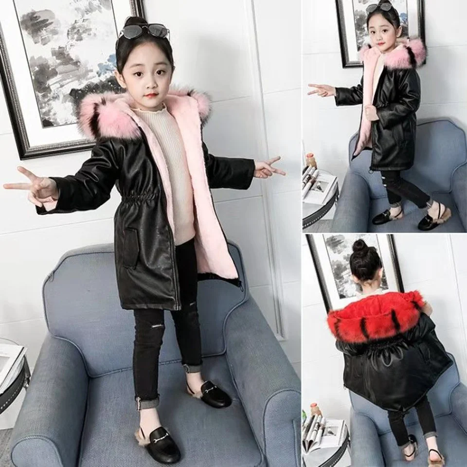 Girls New Fashion 2 Colors Winter Outwear Parkas Quality Jackets Thick Coat For Girls Hooded Long Sleeve Kids Parka Outerwear