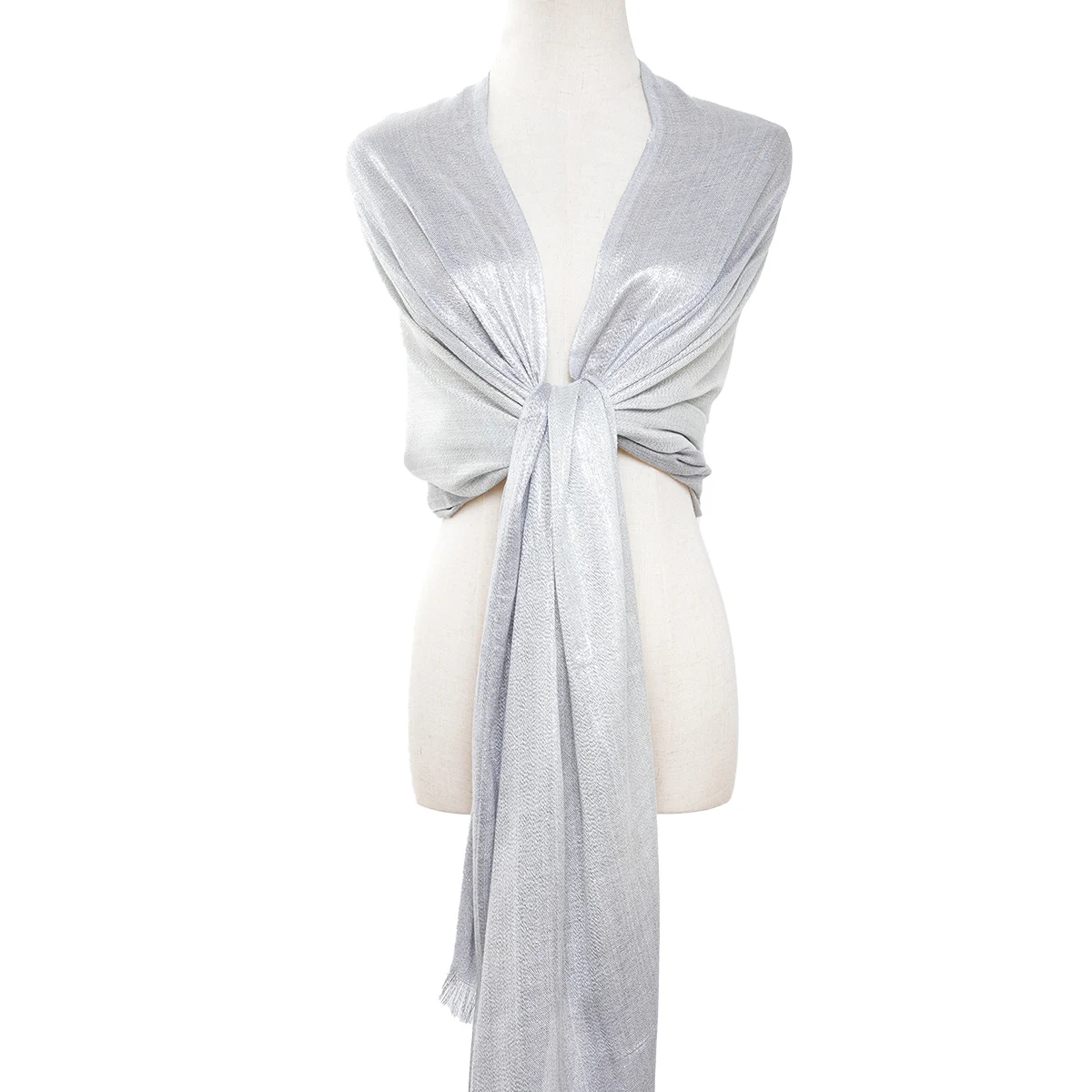 A women\'s gradient silver silk hand-painted evening dress tassel scarf and shawl, suitable for evening party dress matching