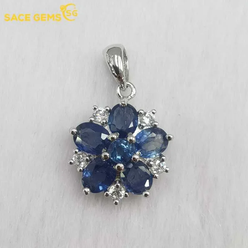 SACE GEMS Luxury Pendant for Women 100% 925 Sterling Silver 4*5mm Sapphire Pendant Necklace Wedding Party Fine Jewelry Gifts