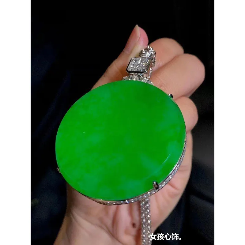 Natural Icy round Plate Mine Timber Myanmar Yang Lucky Emperor Green Circle Jade Pendant Men an