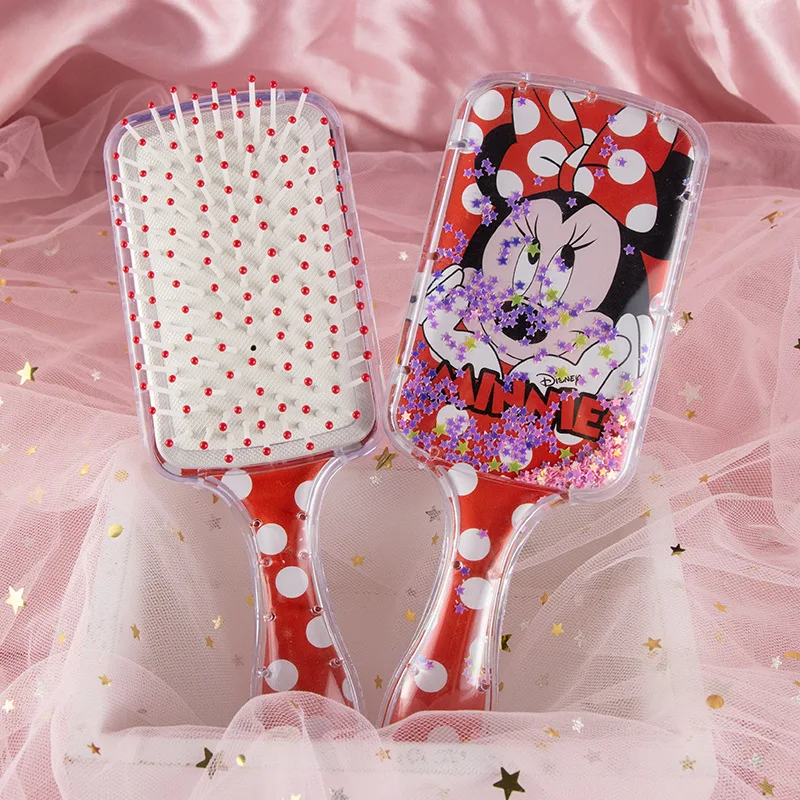 Disney-Peignes à coussin Minnie tureAir pour enfants, brosse à cheveux de massage 3D, soin des cheveux, outil de coiffure, paillettes étoiles,