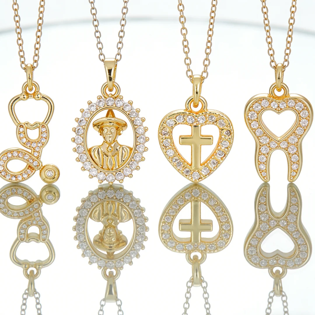 

Набор из 3 подвесок: стетоскоп, зуб, сердце, крест. Полые, позолоченные, с цирконами, для создания украшений своими руками, для ожерелий, браслетов и аксессуаров.