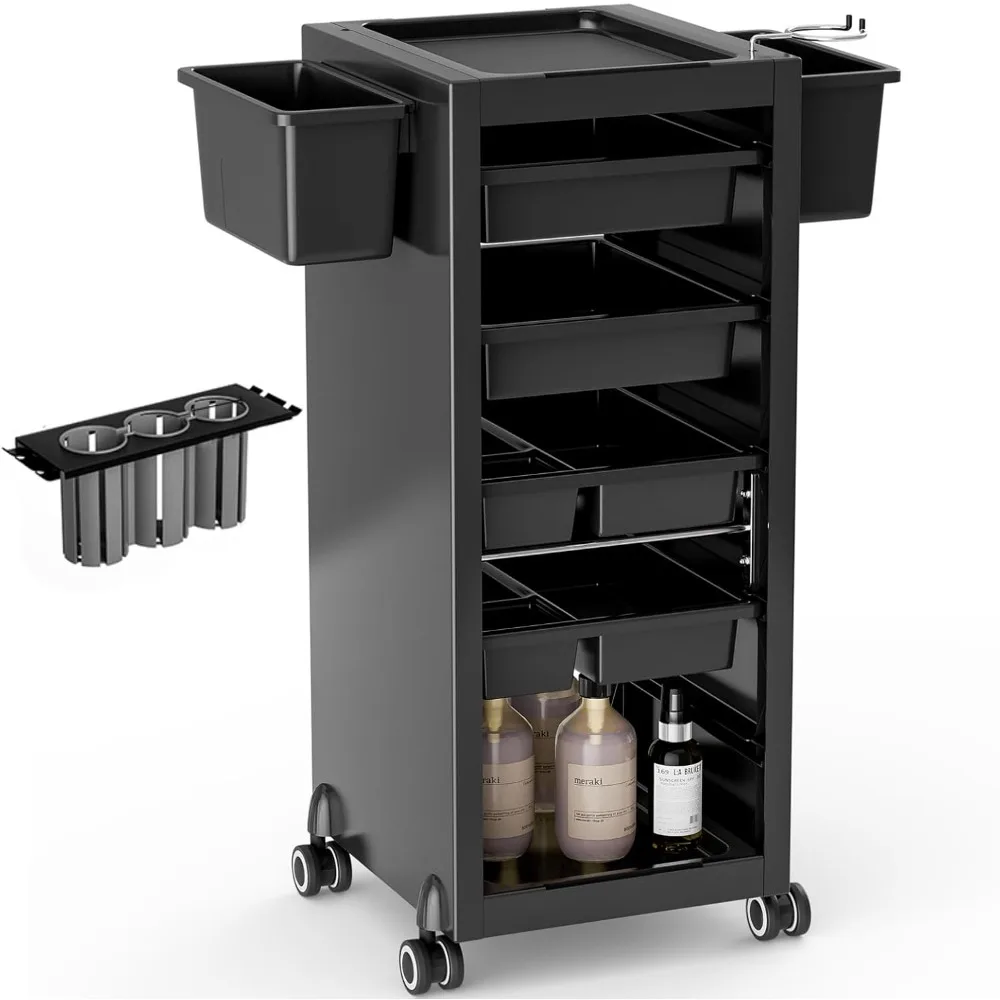 Salon Trolley Cart for Hair Stylist, 4 Organized Drawers, 2 Storage Baskets, Hairdryer & Tools Holder