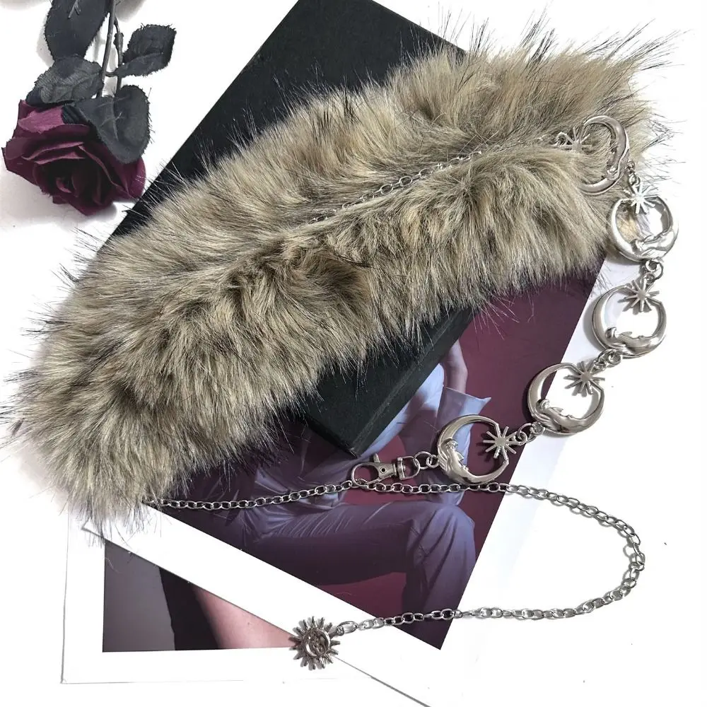 

Винтажный модный дизайн, ремни из искусственного меха Spicy Girl, металлическая цепочка, поясные ремни с луной и звездой, панк Y2K, пушистый ремень для сращивания, женская мода