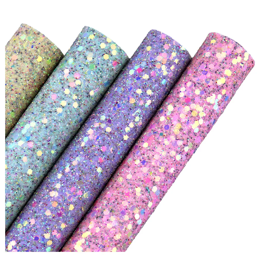 30X134cm Colorful Iridescent Big Hexagonal Chunky Glitter Fabric Soft Felt Backing Roll Faux Leather For Bows Decoration AY334