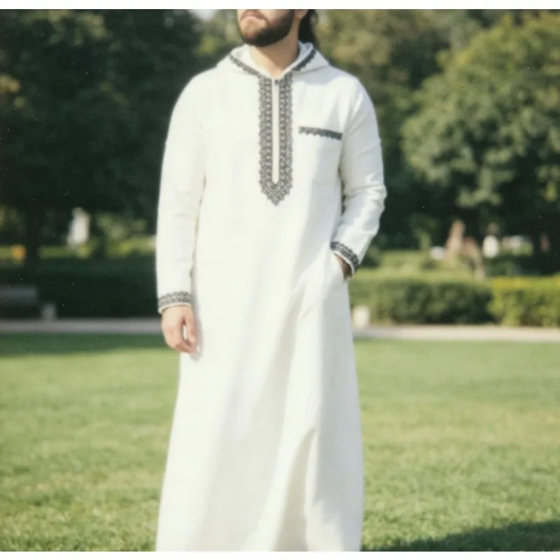 

Men's Traditional African Hooded Long Shirt Loose Ethnic Summer Dashiki with Zipper Closure for Daily Comfort