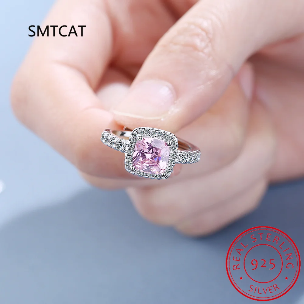 925 Sterling Silver Wedding Ring For Women Luxury 10*10MM Yellow Pink White Zircon Gemstone Rings Fine Jewelry Wholesale