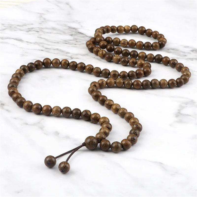 Multilayer 108 Wood Beads Bracelet 8mm Tibetan Buddhist Mala Buddha Charm Rosary Prayer Beaded Bracelets For Women Men Jewelry