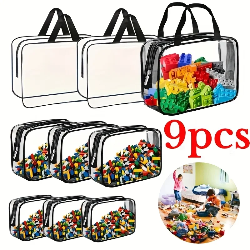 9/10 Pcs Transparent PVC Makeup Organizer Bags with Carry Handles Reusable Zipper Clear Pouches Multifunctional Storage Bags for Travel Toiletries Beach Supplies Home Toys Sundries Storage view 5
