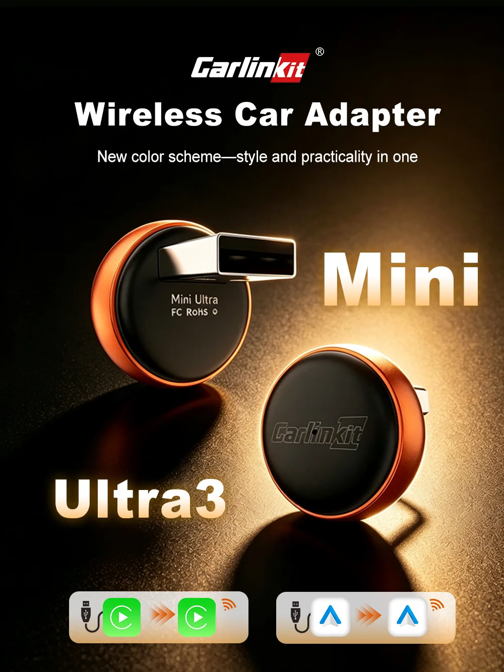 CarlinKit 2-in-1 CarPlay Android Auto Wireless Adapter WLAN 5GHz Kabelloses CarPlay Auto AI Box für Smart Car Systeme Plug-and-Play – Detail 2