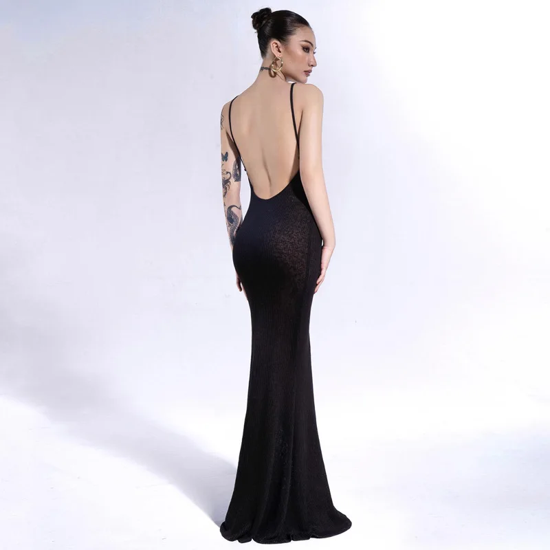 

European And American Style New Dress With Fashionable Temperament, Medium To Long Sexy Backless Slim Fit Suspender Dress