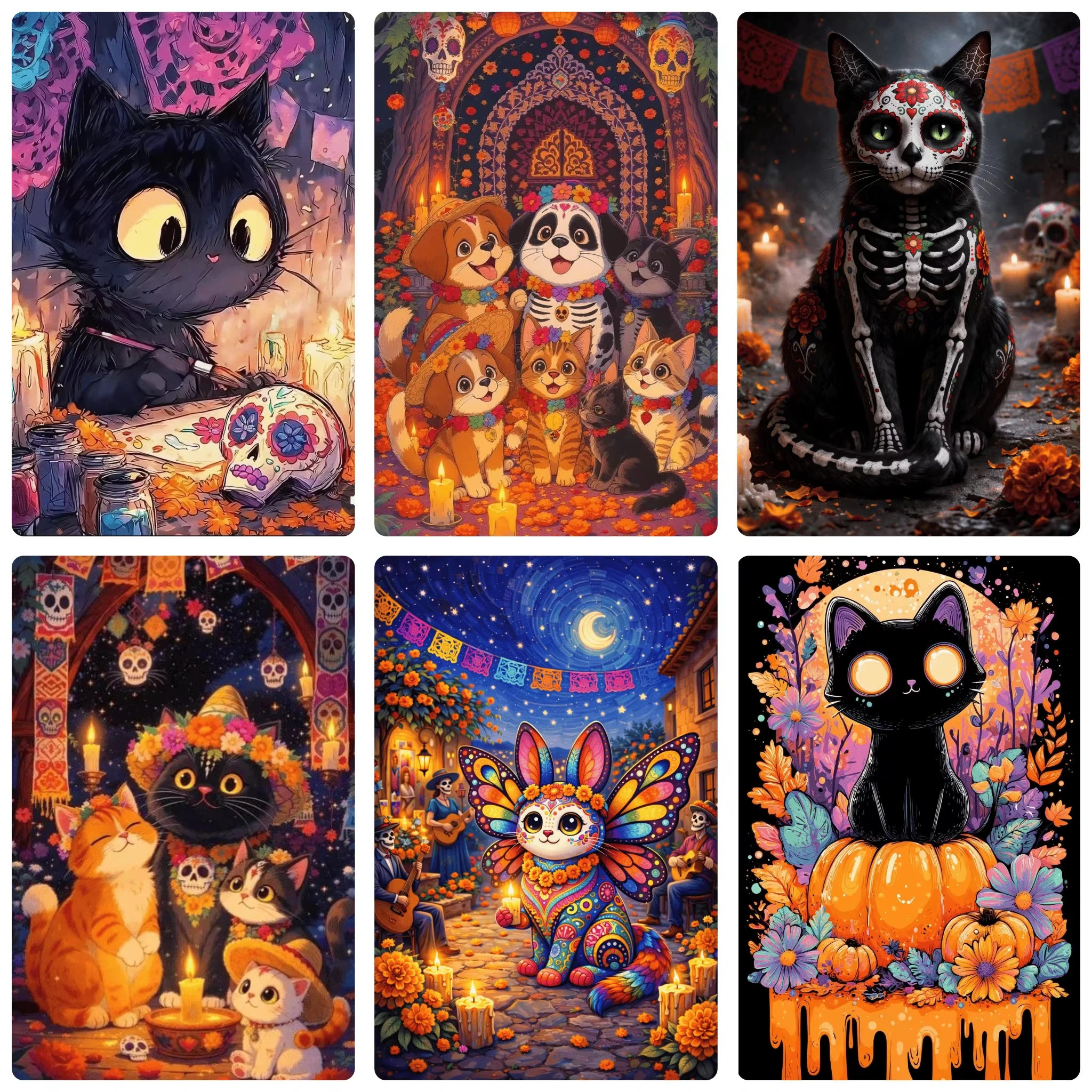 DIY Day Of The Dead Sugar Skull Cat Puppy Pumpkin Jigsaw Puzzles 500/1000/1200/2000PCS Wall Decor for Room Perfect Gift No Frame