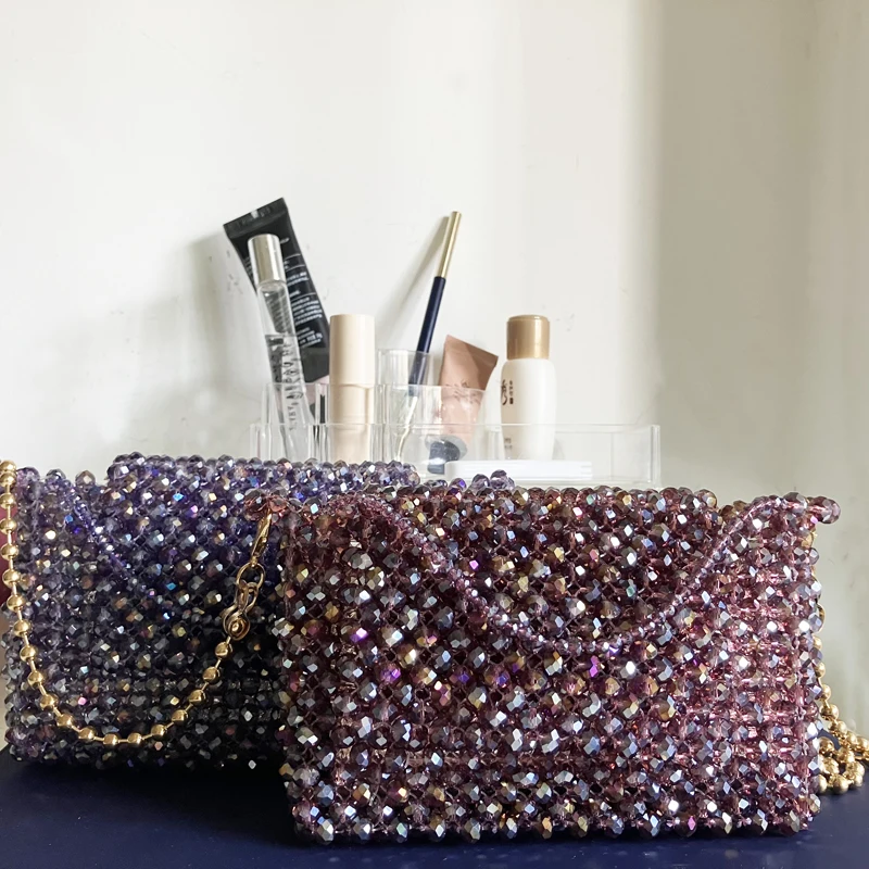 Handmade Crystal Beaded Handbag, Luxury Crystal Beaded Evening Bag, Beaded Hand BagAesthetic Night Bag, Gift  for Women Sister