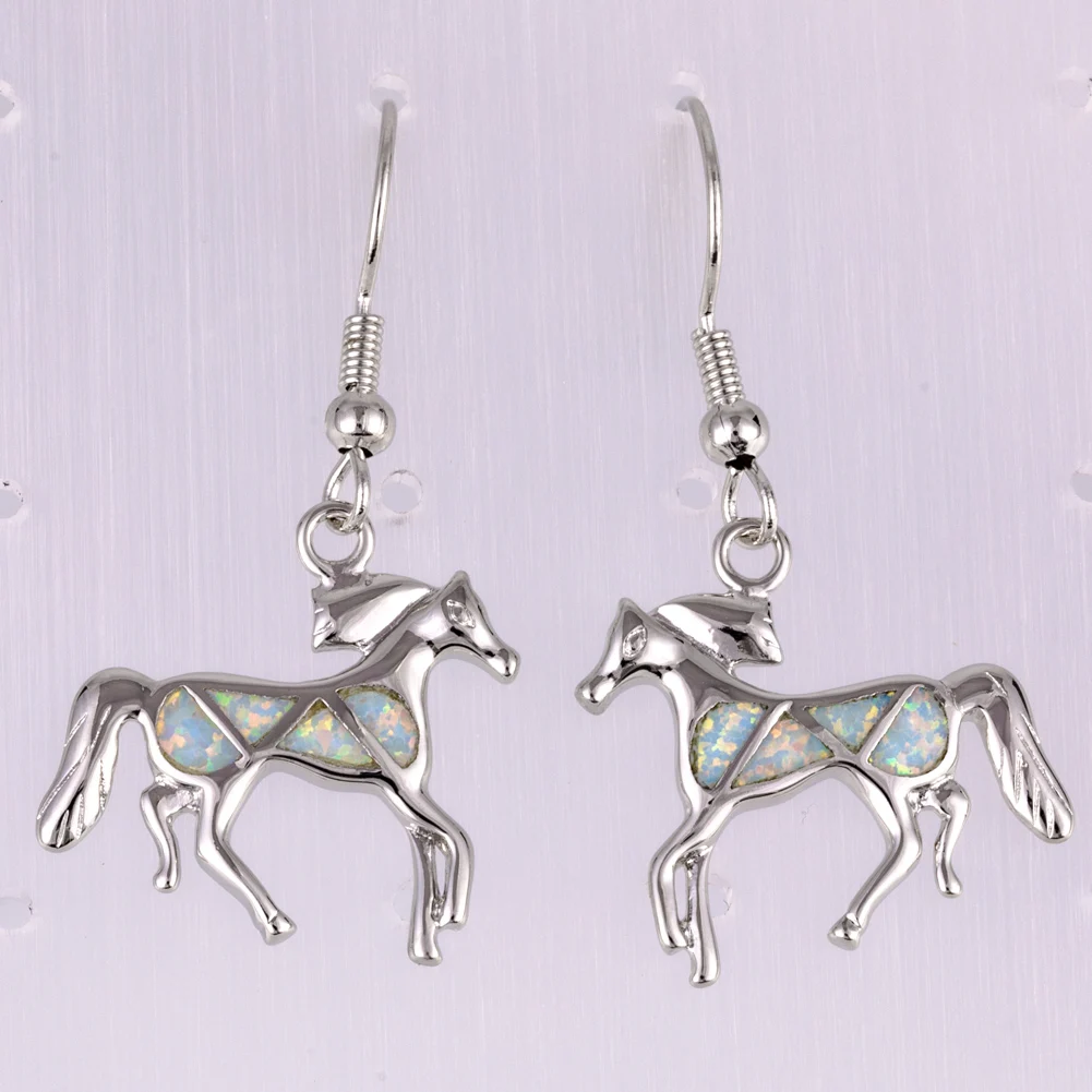 

KONGMOON Horse Pony White Fire Opal Jewelry for Women Dangle Drop Earrings