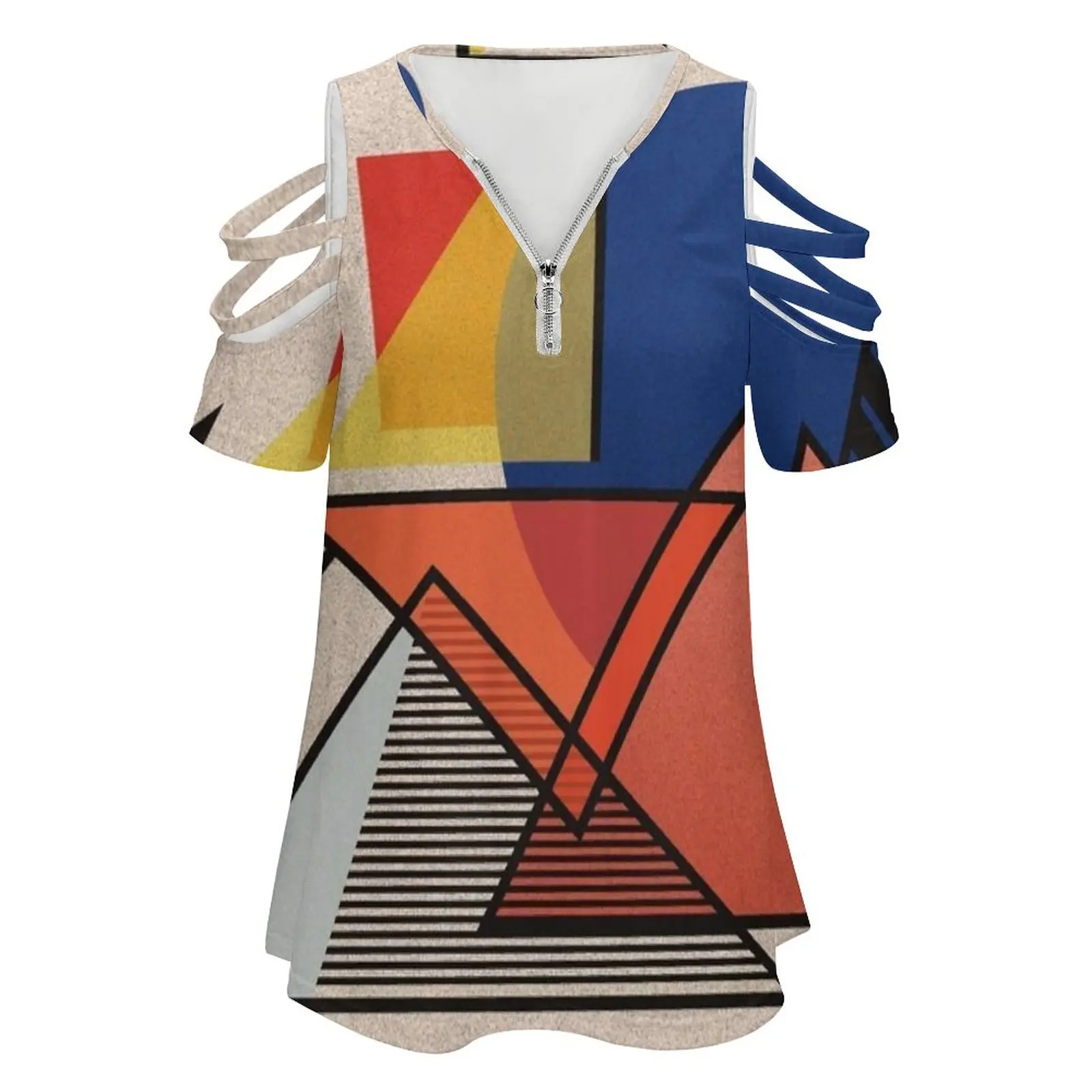 Midcentury Modern Abstraction Women'S T-Shirt New Fashion Printed Zipper V-Neck Short Sleeve T Shirts Casual Plus Size