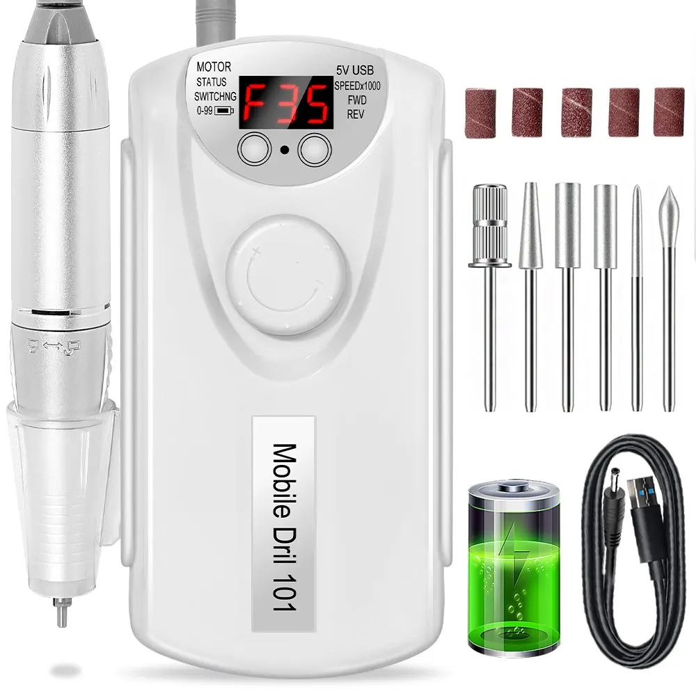 35000/45000 RPM Oplaadbare Nagelboormachine Professionele Draagbare Elektrische Manicure Bestand voor Nagels Gel Polish Verwijderen Slijpen