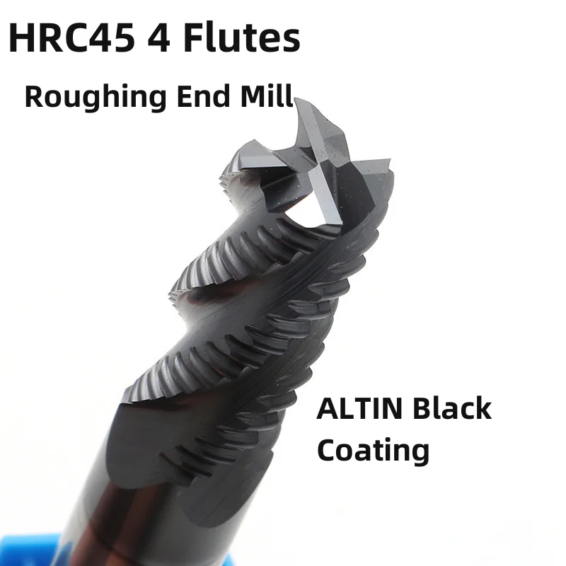 

HRC45 Altin Coated 4 Flute Solid Carbide Roughing Milling Cutter CNC Router Bit Steel 18x45x18x100 8x20x8x60 5x13x5x50 End Mill