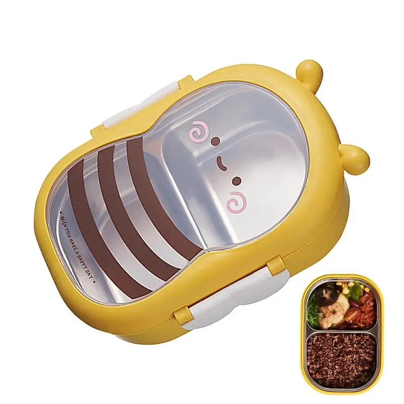 Mini Lunch Box For Kids Bee Shaped Snack Box Lunch Container With 2 Compartments Meal Prep Cartoon Lunch Box With Safety Lock