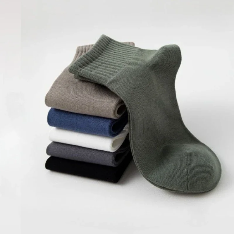 

6 pairs of men's pure cotton sweat absorbing odor proof mid tube socks breathable simple casual socks for autumn winter