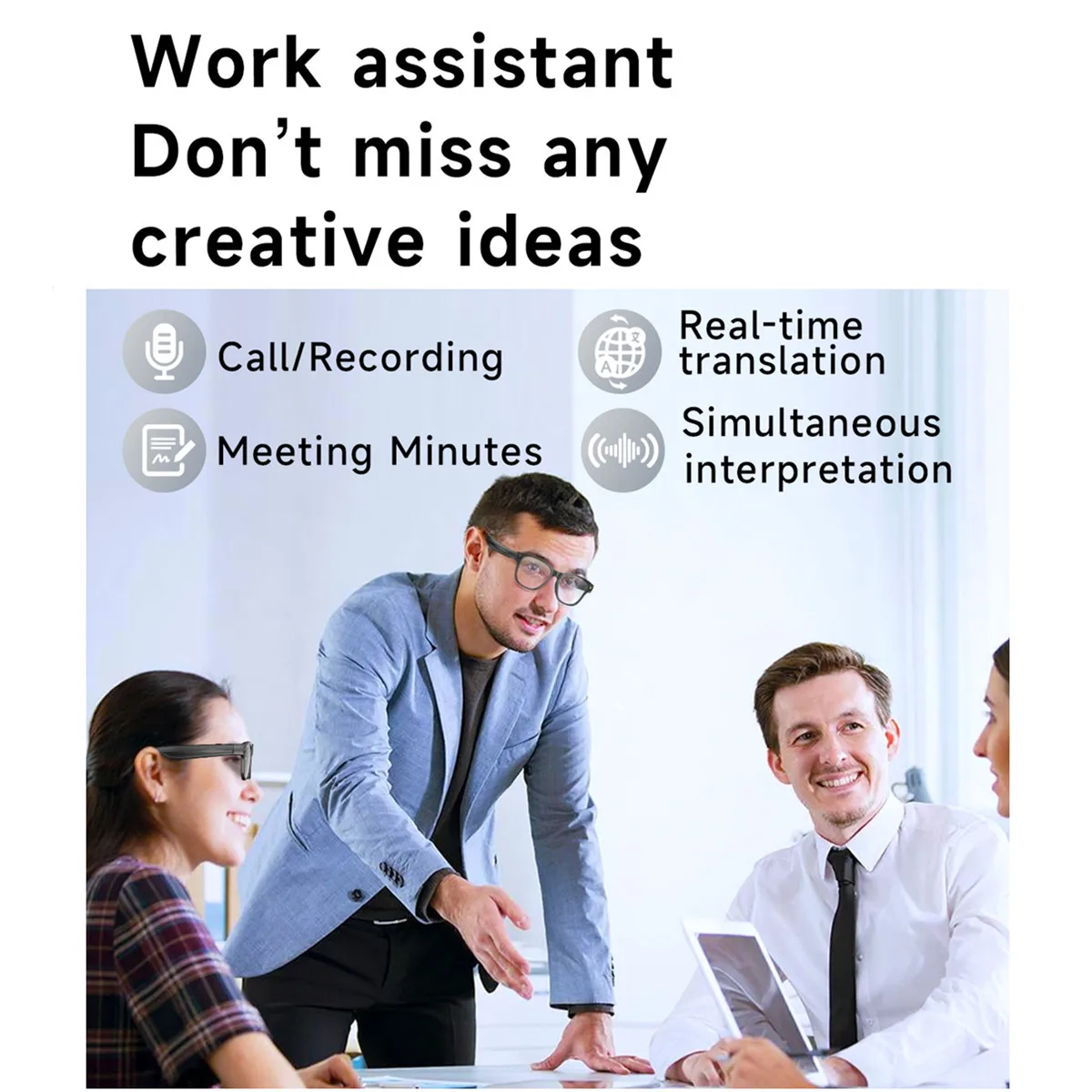 Smart Glasses Video Camera 800W HD Shooting WIFI Transmission Bluetooth Call AI Image Recognition Smart Translation Glasses