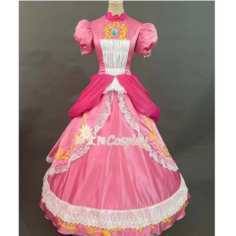 Neue Ankunft Film Super Peach Cosplay Kostüm Erwachsene Frauen Pfirsich Prinzessin Kleid Phantasie Halloween Party Für Mädchen