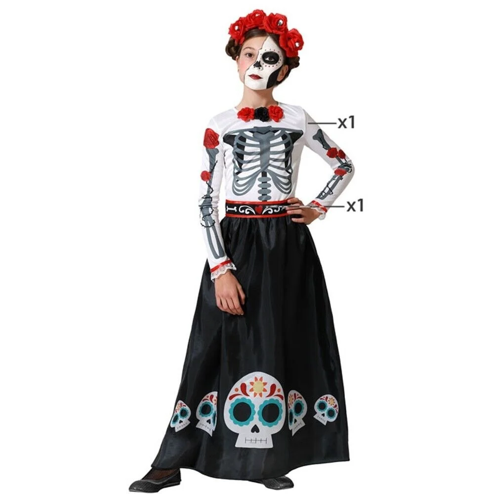 Maxia Fiesta - Disfraz Catrina Esqueleto Mexicana Mejicana Infantil Niña Para Halloween Carnaval